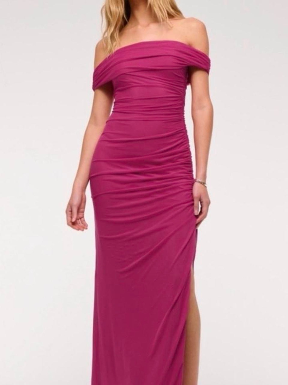 Abercrombie & Fitch Off-the-Shoulder Fuchsia Ruched Gown